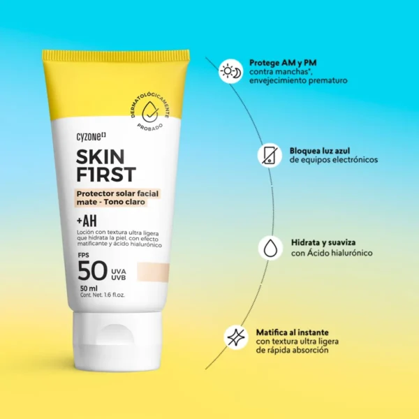 Protector Solar Facial Skin First con color Tono Claro, 50ml